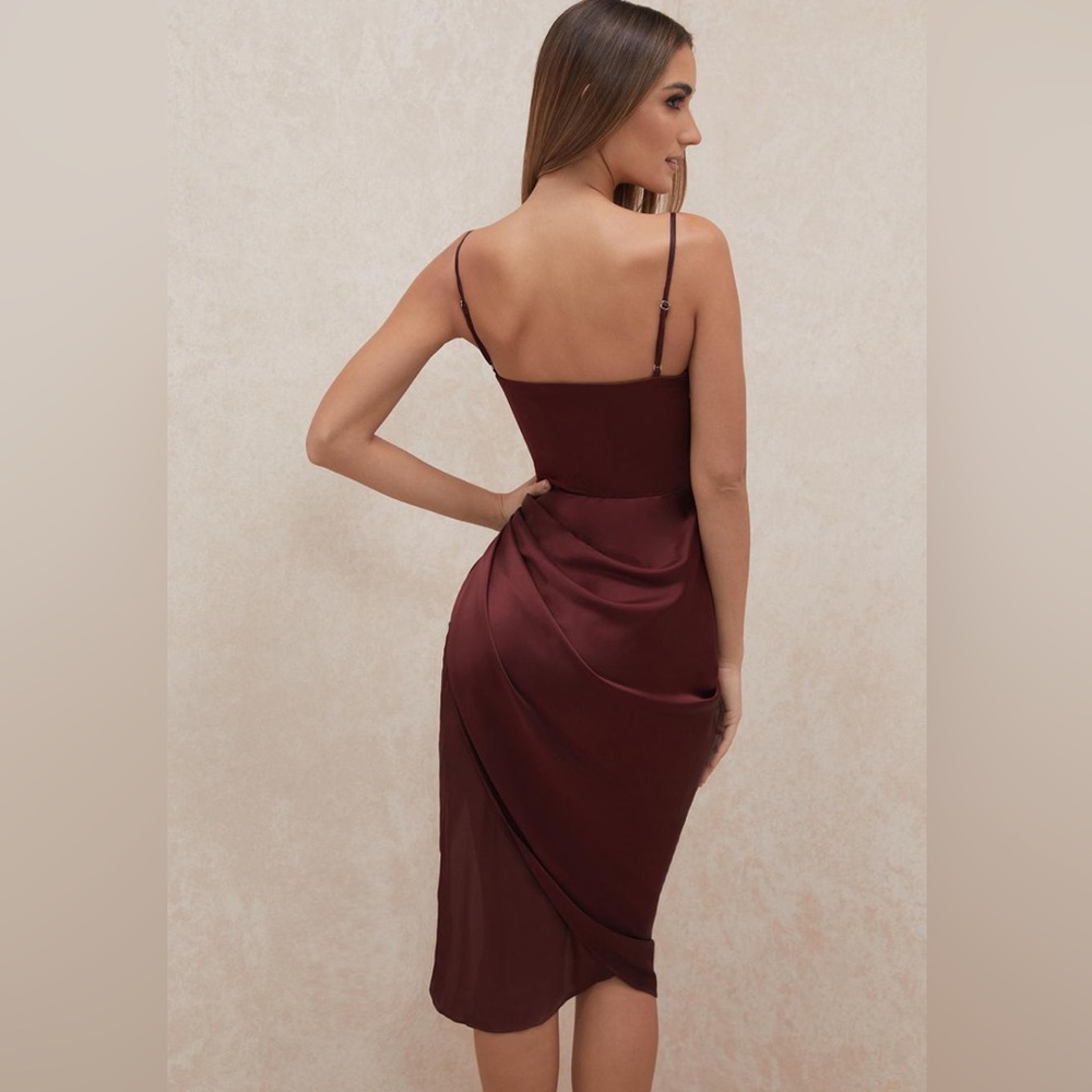 HOUSE OF CB 'Reva' Raisin Satin Balcony Corset Dress - Picture 6 of 16